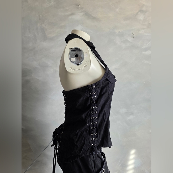 Vtg Harley-Davidson Womens M Corset Halter Lace Up Zip Embroidered Top Y2K - Picture 6 of 15